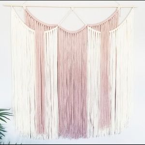 Large Handmade Bohemian Hanging Wall Tapestry Boho Decor Blush Pink Cream Yarn